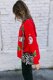 Red Santa Claus Christmas Tree Patched Pattern Drop Shoulder Sweatshirt