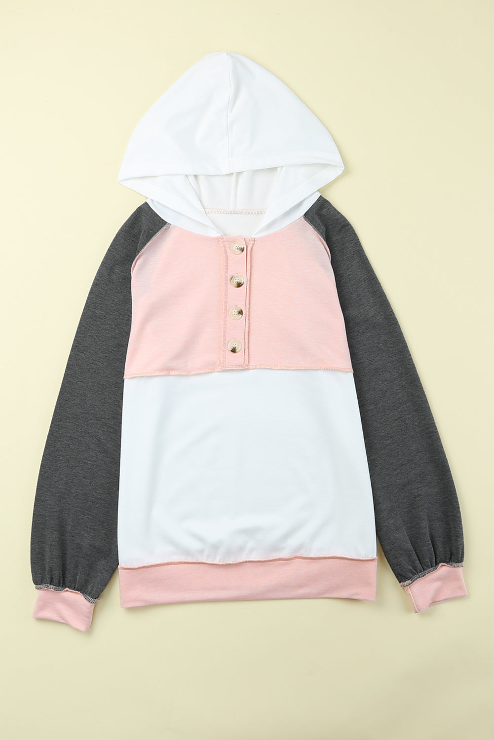 Colorblock Button Accent Pullover Hoodie