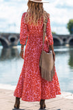 Printed 3/4 Sleeve V Neck Shirt Long Dress with Belt