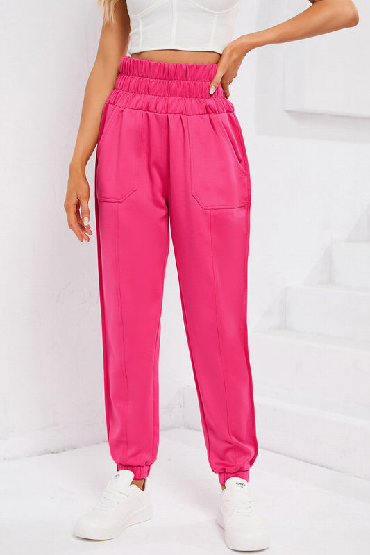 Pantalon de jogging taille smockée rose