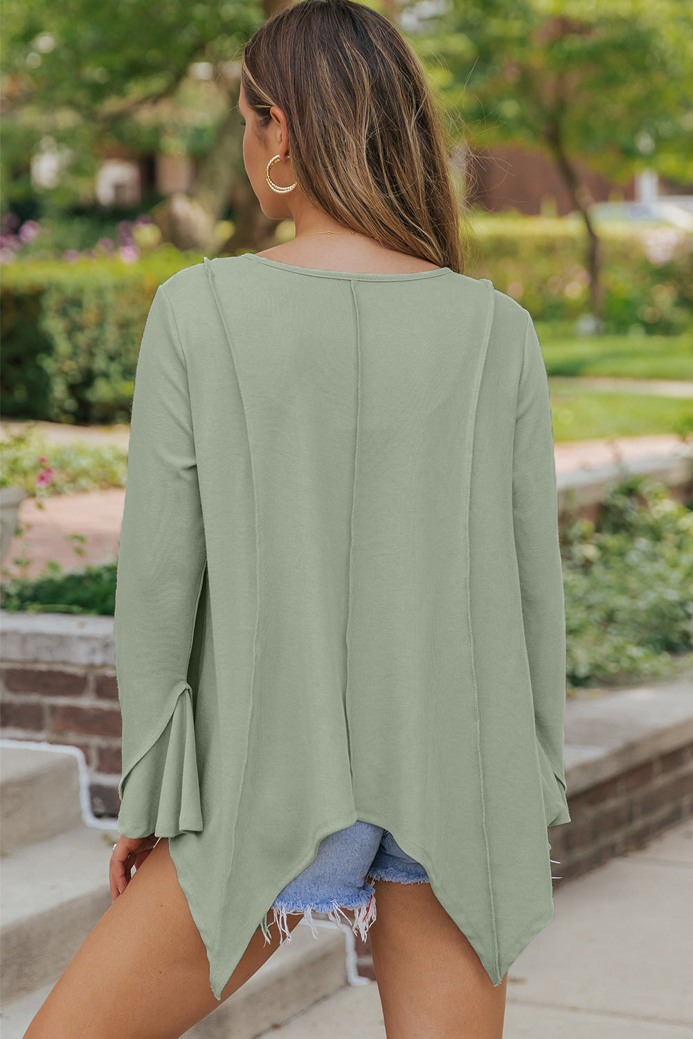 Ribbed Expose Seam Bell Sleeve Top