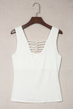 Lace up Hollow-out Neck Solid Tank Top