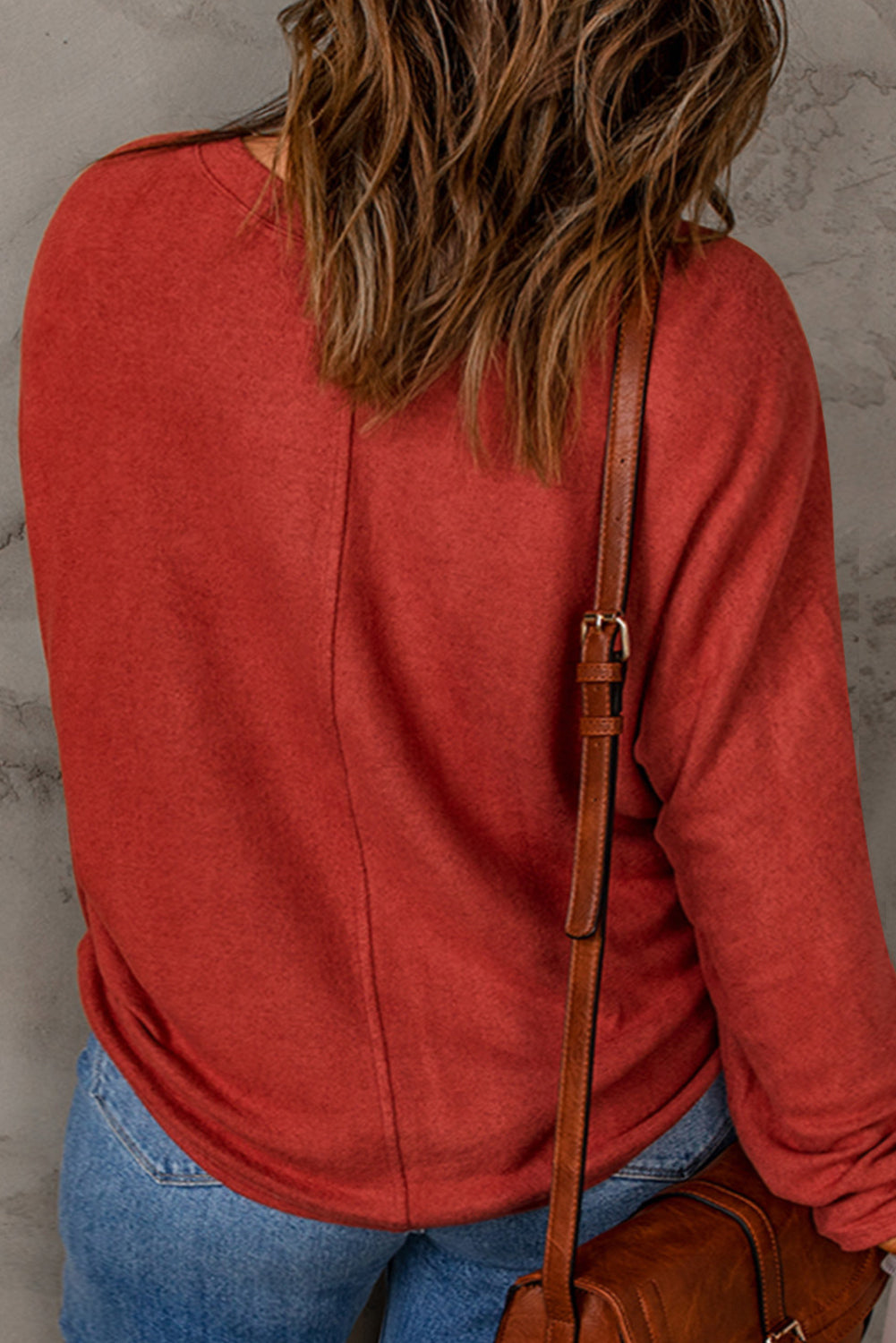 Red Solid Color Patchwork Long Sleeve Top