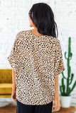 Animal Print V-neck Rolled Sleeve Tunic Top