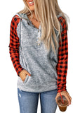 Plaid Splicing Kangaroo Pocket Buttoned Hoodie