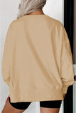 Light French Beige Exposed Seam Drop Shoulder Round Neck Sweatshirt with Slits