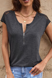 Zip Neck Lace Splicing Tee