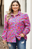 Plus Size Floral Print Ruffled Puff Sleeve Shirt