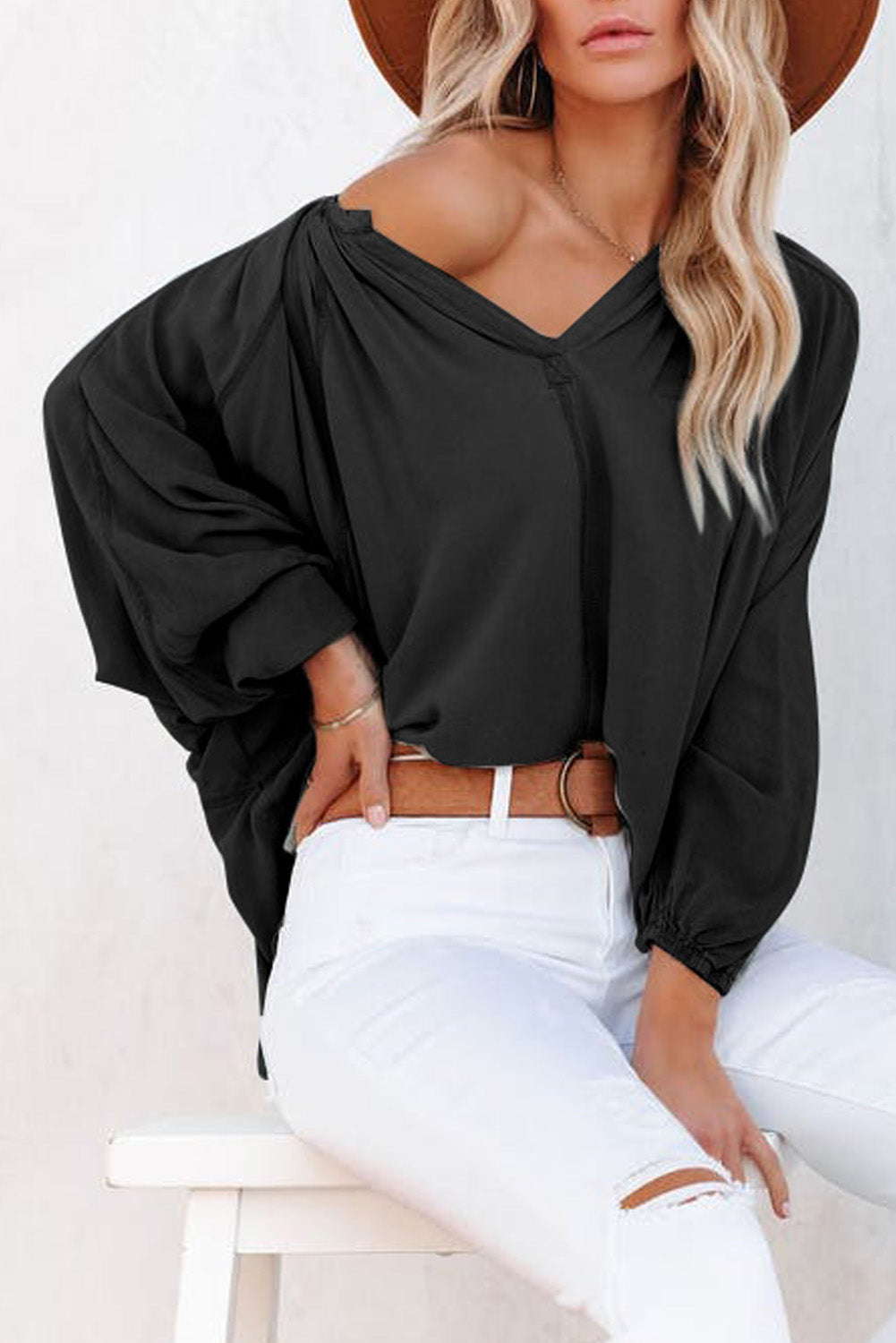 Split V Neck Dolman Top