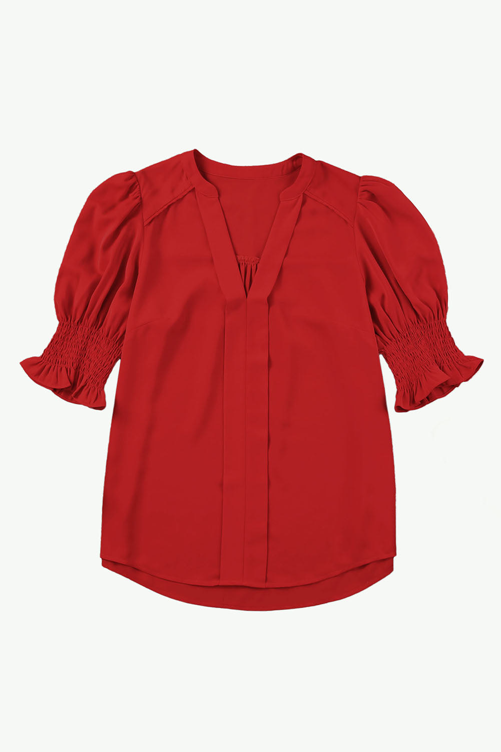 Solid Color Half Sleeve V Neck Blouse