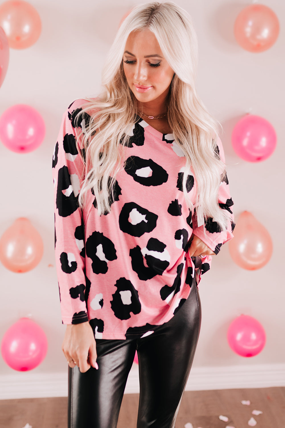 Pink Leopard Frilled Collar Printed Tank Top