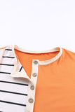 Stripe Color Block Splicing Long Sleeve Henley Top