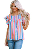 Striped Tiered Ruffle Cap Sleeve Top