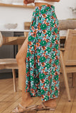 Floral Print Pleated Slit Skirt