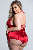 Ensemble nuisette rouge sexy en dentelle avec nœud dos nu et dos nu, grande taille