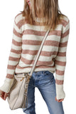 Brown Striped Round Neck Casual Sweater