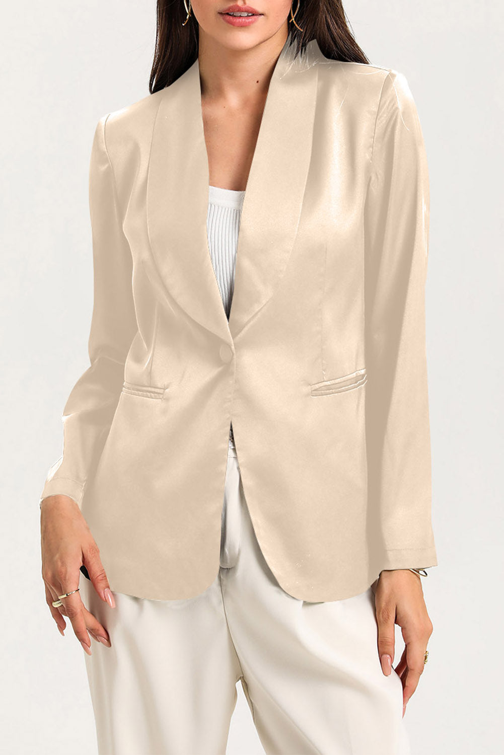 Collared Neck Single Breasted Blazer with Pockets