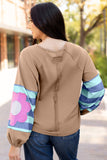 Sail Blue Flower Patchwork Raglan Sleeve Exposed Seam Oversized Top