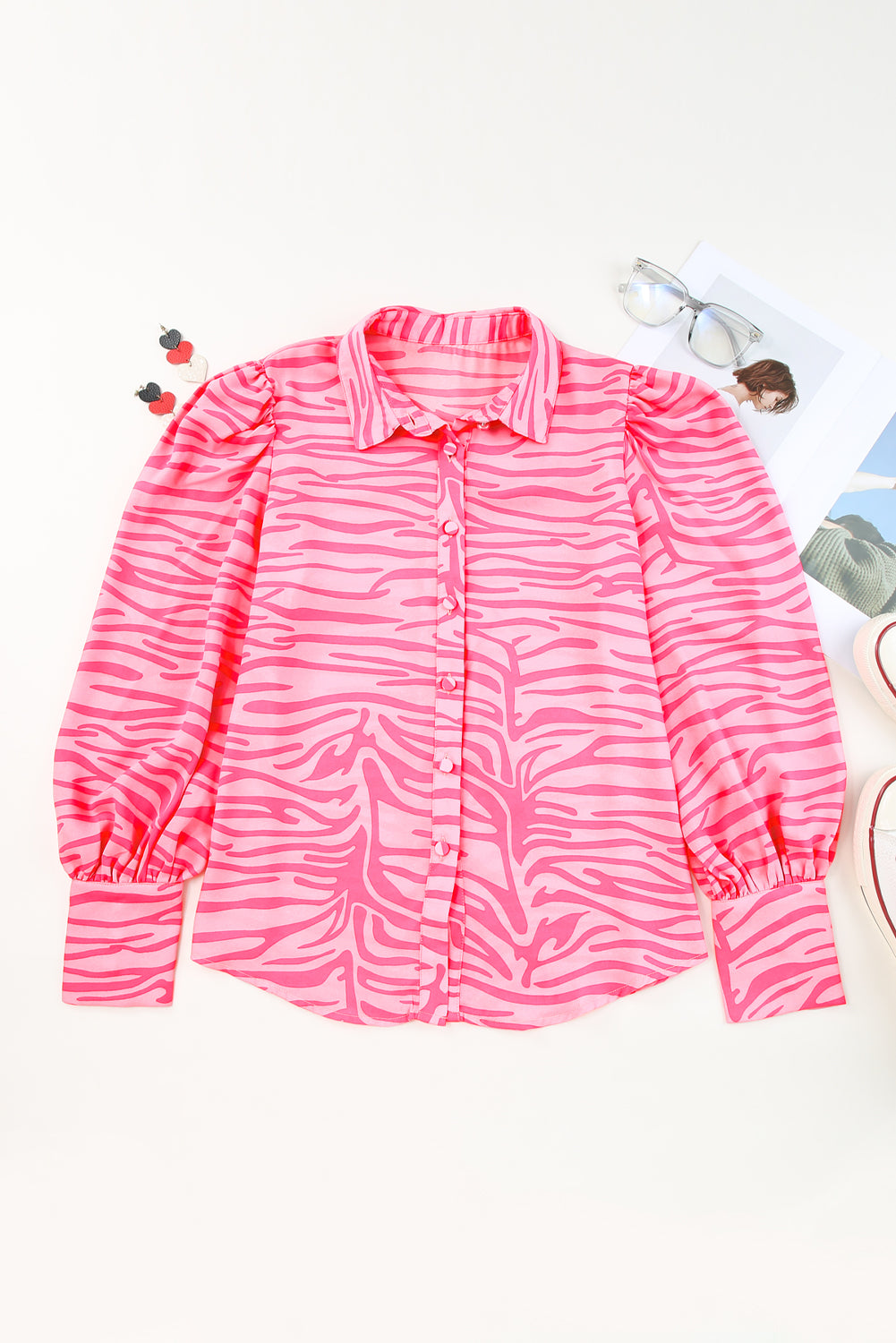 Zebra Stripes Print Lantern Sleeve Shirt