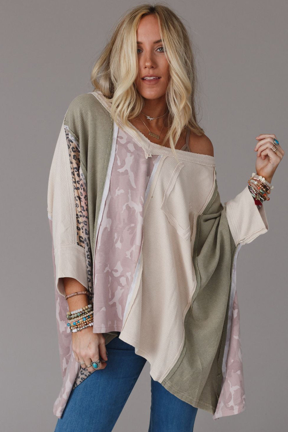 Exposed Seam Patchwork Oversized Top