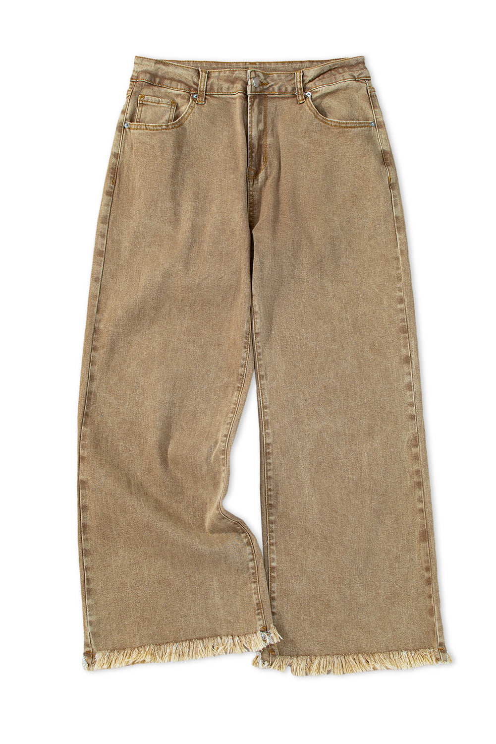 Light French Beige Acid Washed High Rise Cropped Wide Leg Jeans