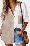 Colorblock Buttons Shirt-Collar Long Sleeve Pocket Blouse