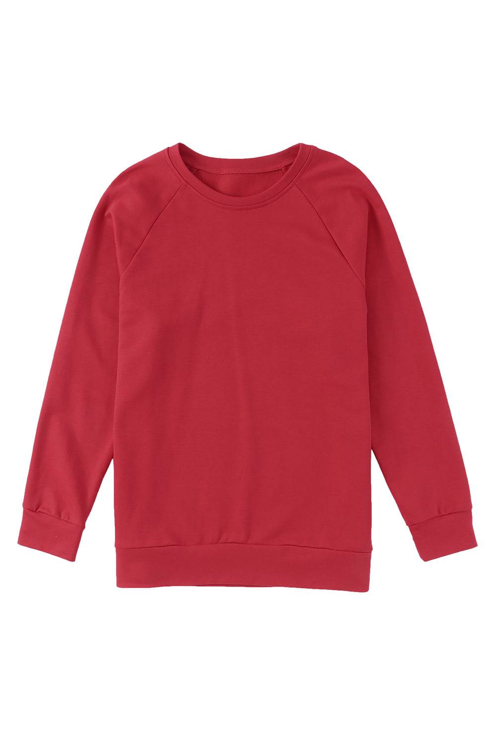 Sweat-shirt rouge uni à col rond et manches raglan 