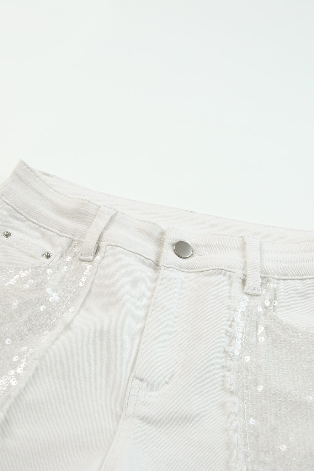 Tassel Sequin Distressed High Waist Denim Shorts