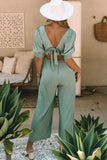 V Neck Puff Sleeve Hollow out Wide Leg Jumpsuit