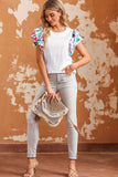 Voluminous Printed Puff Sleeve Textured Top