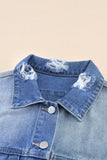 Color Block Denim Patchwork Frayed Hem Jacket