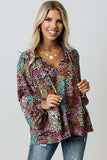 Vibrant Floral Tie V Neck Puff Sleeve Blouse