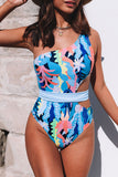 Asymmetric Cutout Belted One-piece Swimwear