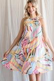 Abstract Print Sleeveless Tiered Flowy Dress