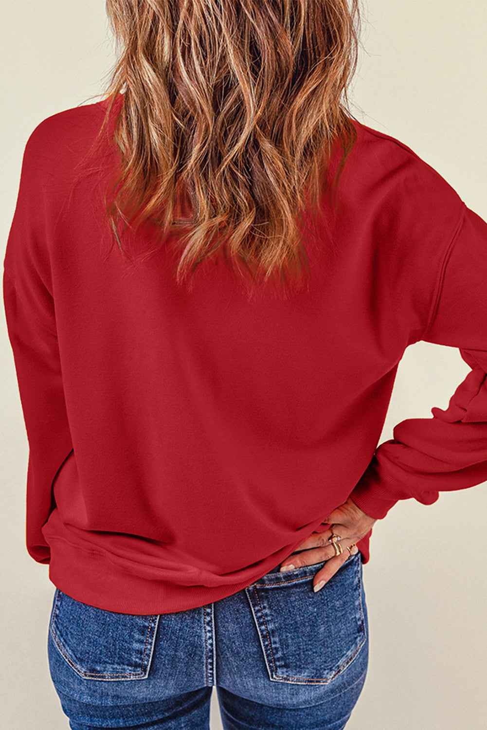 Orange Plain Crew Neck Pullover Sweatshirt