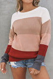 Color Block Knitted O-neck Pullover Sweater