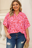 Leopard Print V Neck Half Sleeve Plus Size Blouse