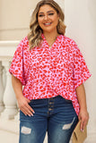 Leopard Print V Neck Half Sleeve Plus Size Blouse