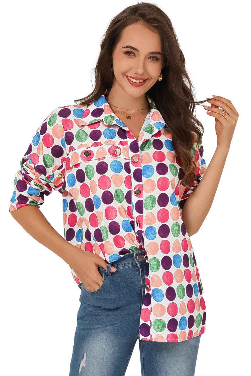 Polka Dot Buttoned Long Sleeve Shirt