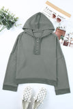 Khaki Casual Button Solid Patchwork Trim Hoodie