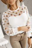 Black Hollowed Floral Lace Splicing Long Sleeve Top