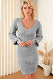 V Neck Bodycon Sweater Dress