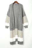 Colorblock Cable Knit Side Pockets Duster Cardigan