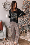 Long Sleeve Top and Leopard Print Pants Lounge Set