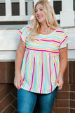 Stripe Print Textured Knit Babydoll Blouse