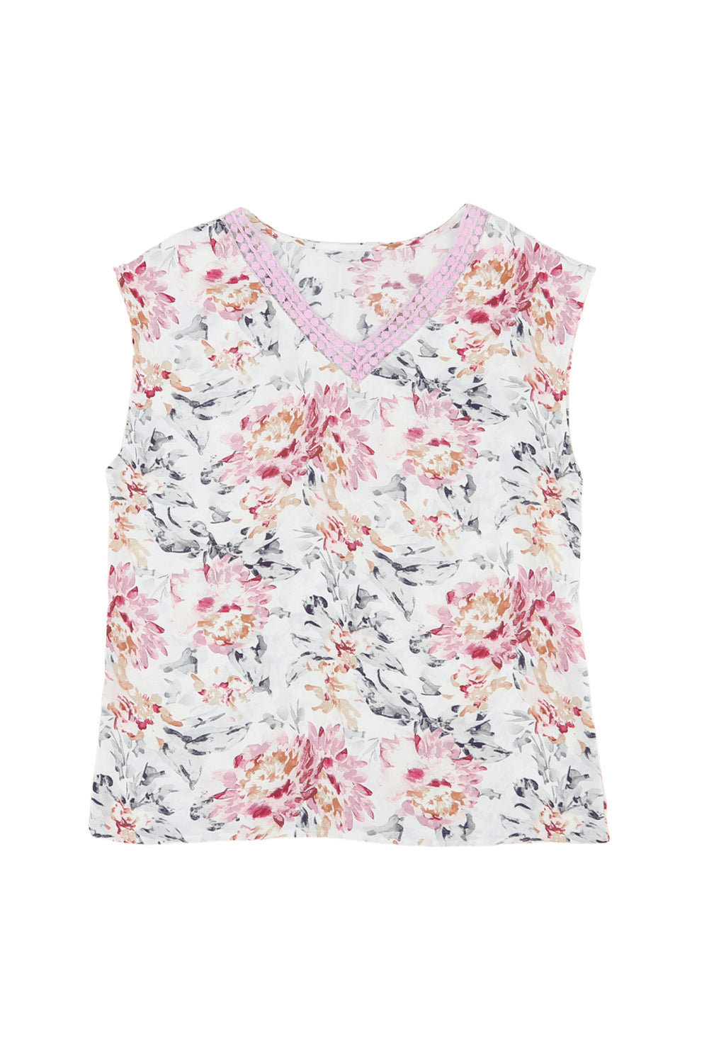 Blouse sans manches en dentelle à imprimé floral rose