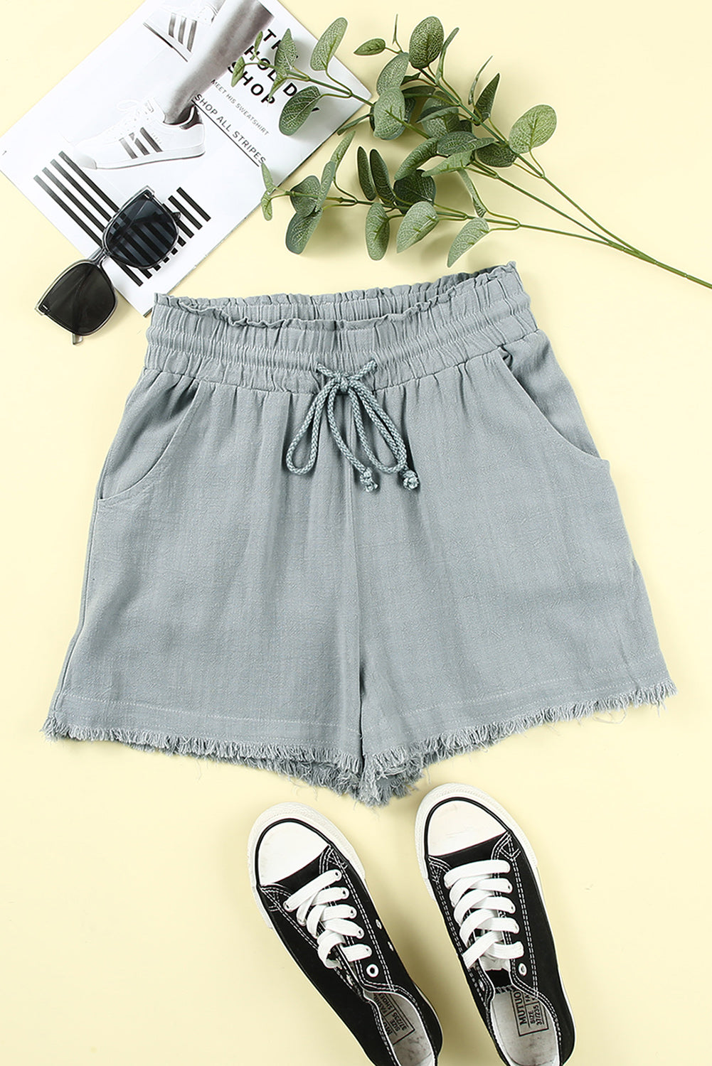 Drawstring Frayed Edge Pocketed Shorts