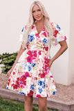 Sweet Floral Wrap V Neck Skater Dress