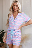 Purple Checkered Pattern Short Sleeve Pajamas Set