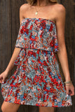 Floral Print Tiered Ruffled Bandeau Mini Dress